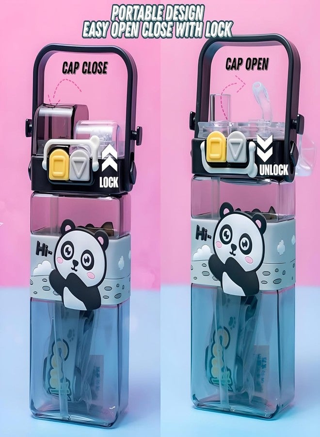 DEOXY Panda bottle 520ml Animal Design 2 Way Sipper Water Bottle for Kids - Leak-Proof, BPA-Free, School & Travel Friendly for Kids (Panda bottle) - Image 4